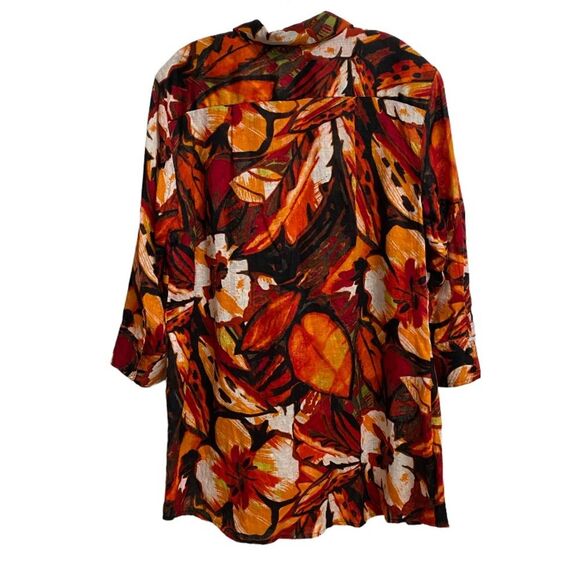 Chico's Linen Button Down Hawaiian Shirt Women's Size 3 Floral Orange Tunic - Picture 8 of 12